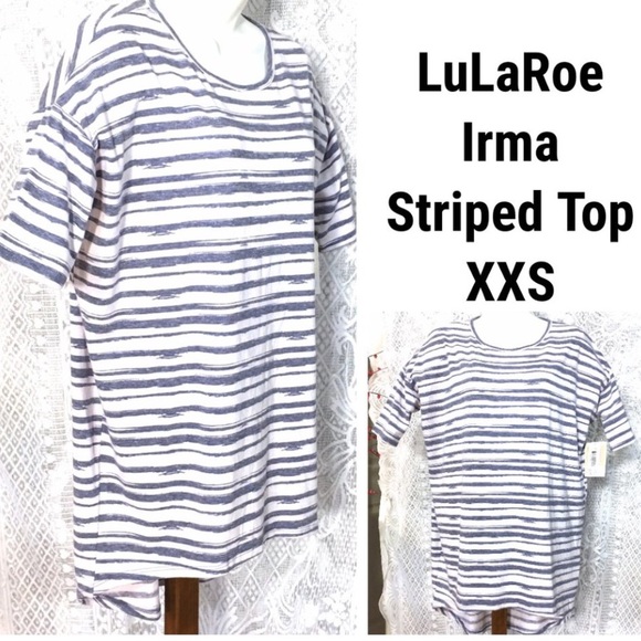 NWT LuLaRoe Irma Tunic Top Blouse XXS Grey Gray Stripes Hi Low Hem NEW - Picture 8 of 8